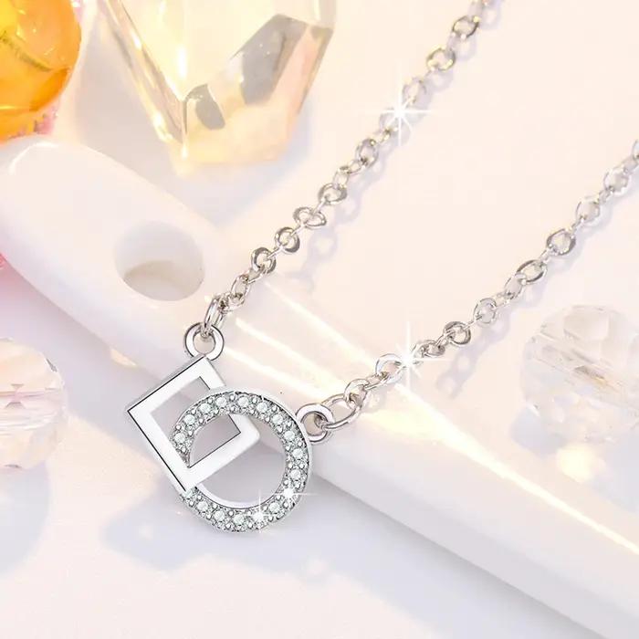 Pendentif rond et carré en argent sterling 925 et or rose avec design géométrique pour femmes, bijou moderne pour soirées et occasions spéciales