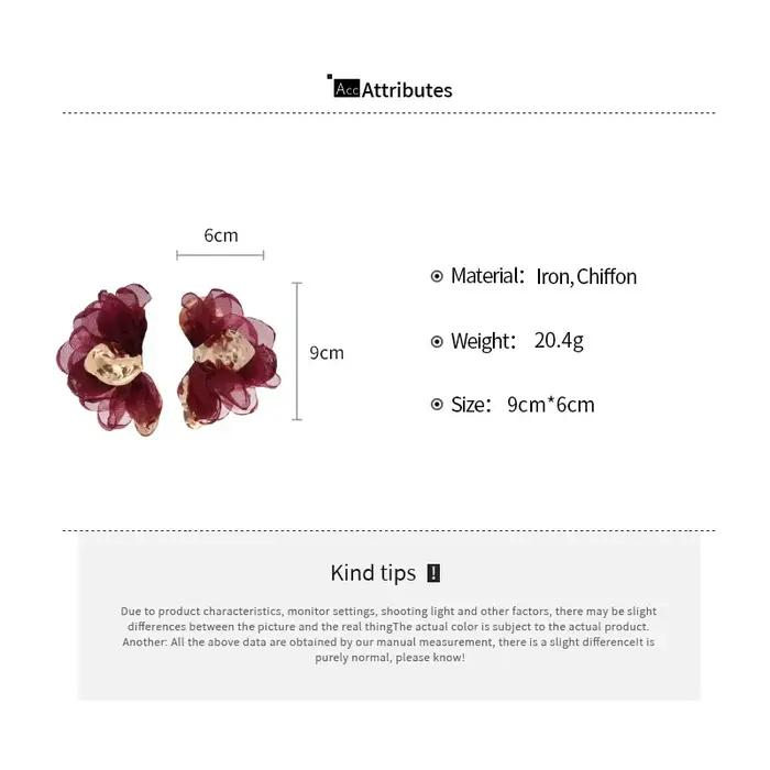 Boucles d'oreilles à fleurs en mousseline de soie moelleuse pour femmes