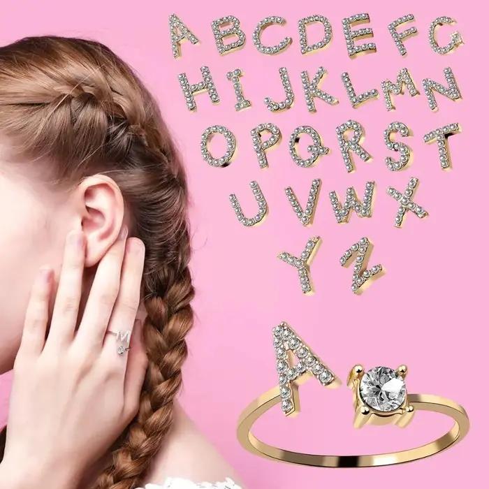 Bague ajustable classique pour femme avec initiales A-Z