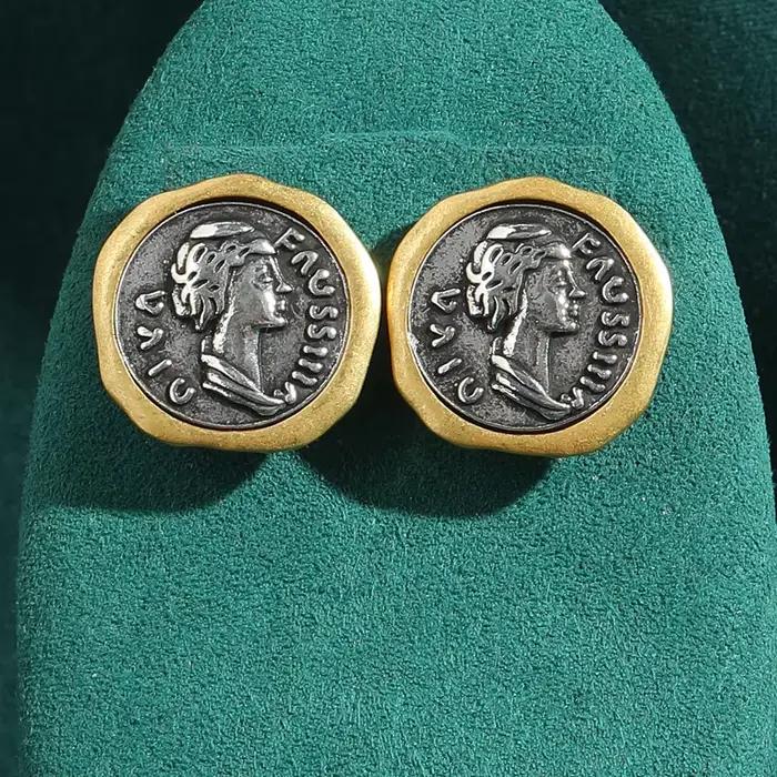 Boucles d'oreilles Vintage pour femmes, pièce de monnaie de beauté, vieux argent, couleur or, bijoux