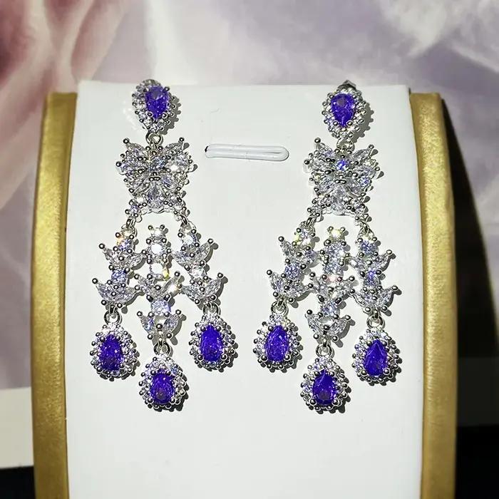 Boucles d'oreilles vintage en argent 925 saphir tanzanite et zircon pour femmes occasions spéciales nouvelles collections romantiques