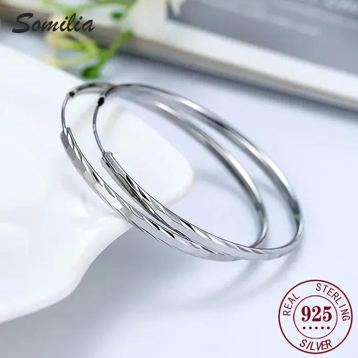Boucles d'oreilles rondes lisses en argent sterling 925 de 3 à 6 cm pour femme
