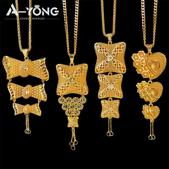 Bijoux de mariage islamiques de luxe, pendentif plaqué or 24 carats pour femmes arabes, collier à la mode, bijoux kurdos du Ramadan