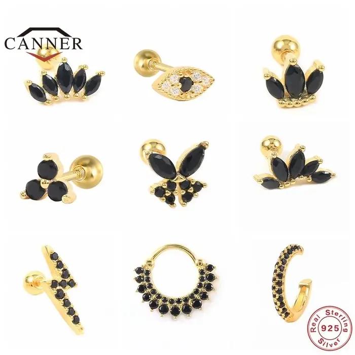 CANNER 925 argent Sterling noir Zircon cristal Piercing foudre boucles d'oreilles femmes exquise petite amie bijoux accessoires