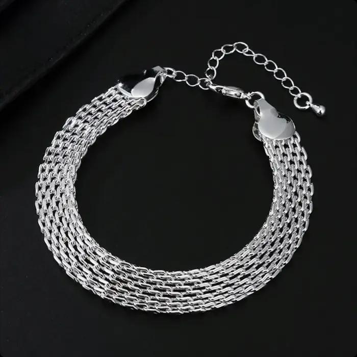 Bracelet en argent sterling 925 pour femmes, chaîne tressée exquise et élégante, pour mariage, fête,
