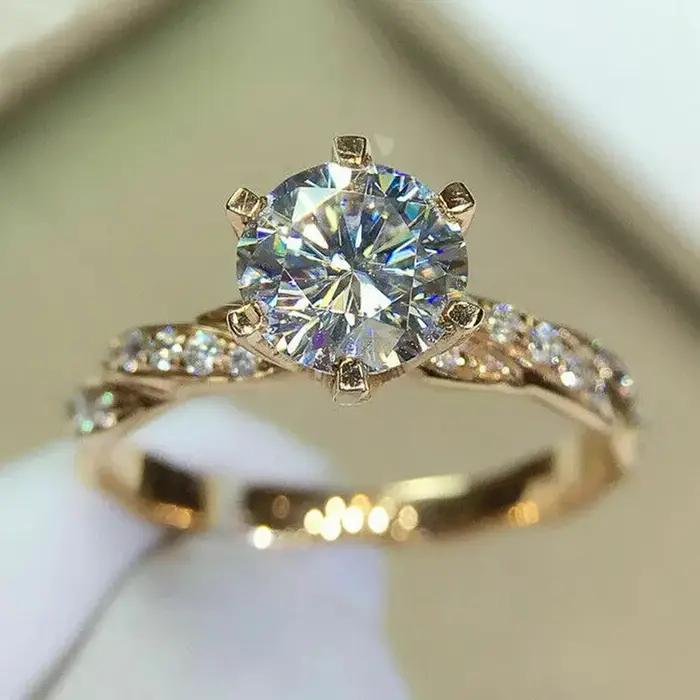 Huitan – bagues classiques en zircone cubique à 6 griffes pour femmes, bandes de fiançailles de mari