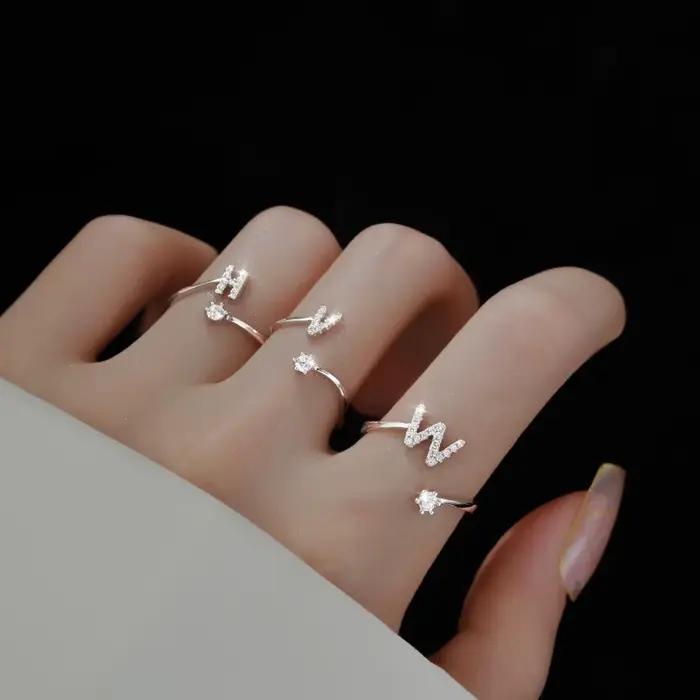 Bagues initiales en argent sterling 925 pour femmes et filles