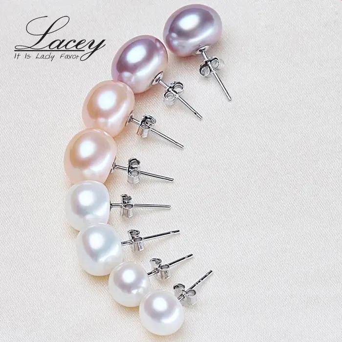 Boucles d'oreilles en perles d'eau douce naturelles blanches véritables pour femme