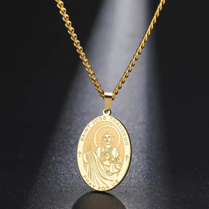 Collier LIKGREAT Saint Jude Thaddeus, pendentif miraculeux, chaîne pour homme et femme, bijoux religieux catholiques, cadeau pour la protection et l'espoir