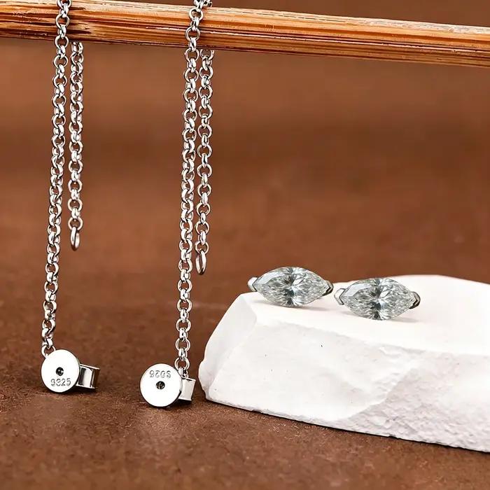 Boucles d'oreilles chaîne en moissanite taille marquise 0