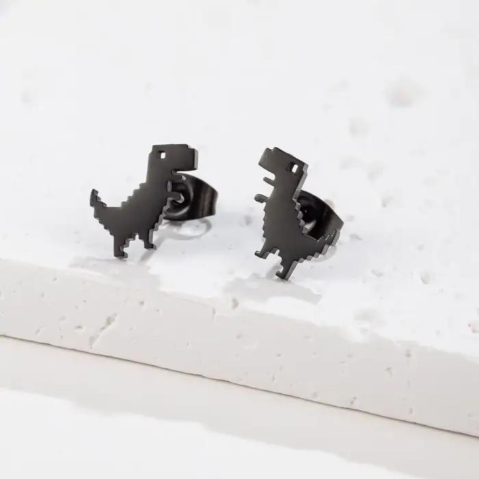 1 paire nouvelle mode minimaliste mignon femme en acier inoxydable Mini dinosaure boucles d'oreilles