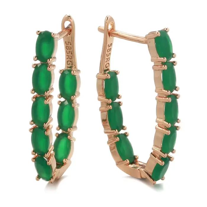 SYOUJYO – boucles d'oreilles longues en Zircon naturel vert pour femmes, couleur or Rose 585, bijoux
