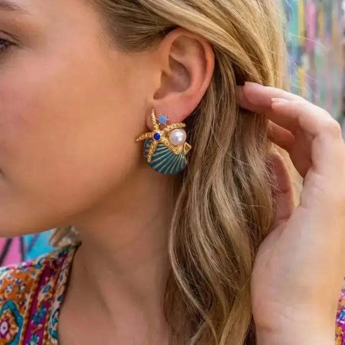 Boucles d'oreilles tendance en forme de coquillage et d'étoile de mer pour femmes