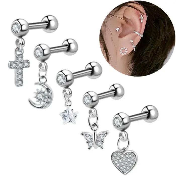 Boucles d'oreilles en cristal pour cartilage, mignonnes et romantiques en acier inoxydable, pour femmes, occasions spéciales, piercings helix daith
