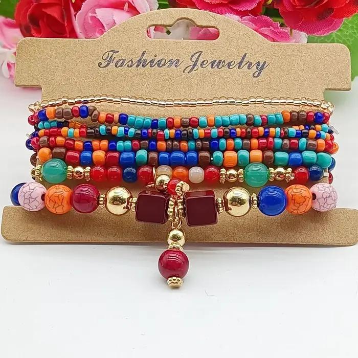 Bracelet bohème d'été fait à la main pour femmes, ensemble de perles colorées pour cadres, bracelet