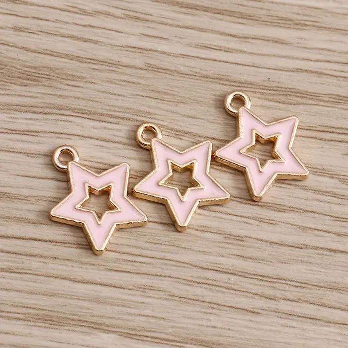 10 Breloques Émail Colorées Mignonnes Arc-en-ciel Lune Étoile pour la Fabrication de Boucles d'Oreil