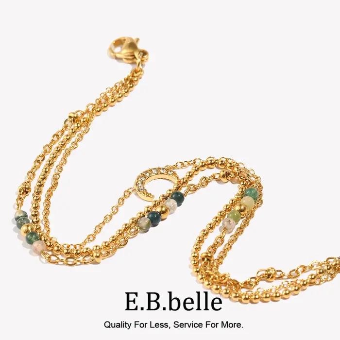 Bracelet E.B.belle lune à trois couches plaqué or 18 carats acier inoxydable pour femmes style moderne occassions spéciales