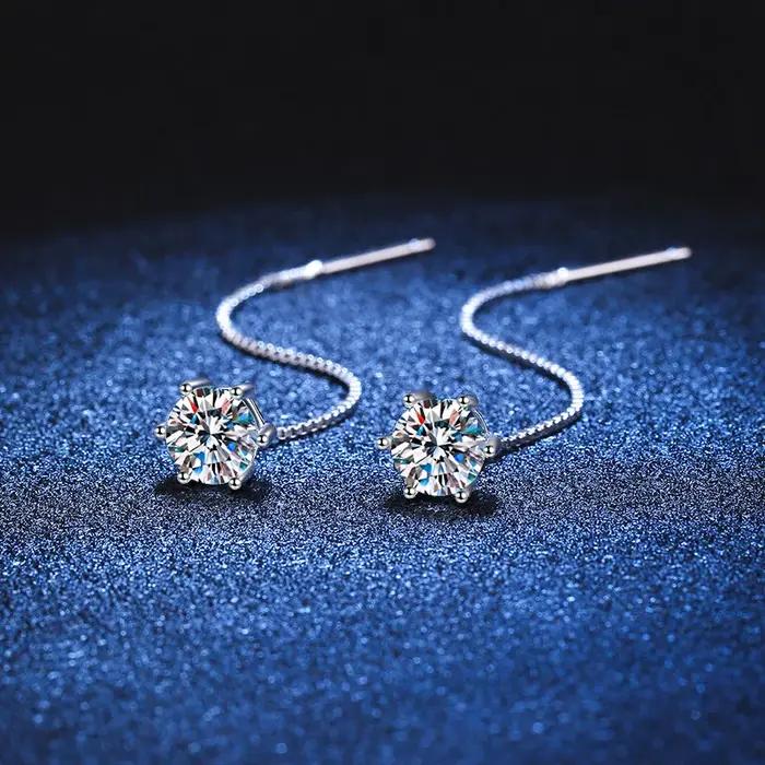 EUREKA D VVS Moissanite diamant boucle d'oreille avec GRA s925 argent Sterling fil d'oreille plaqué
