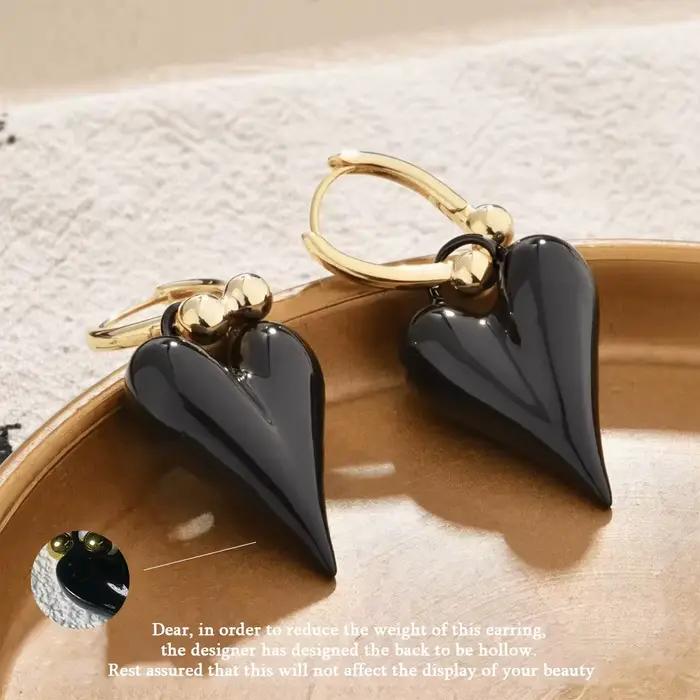 Bijoux fantaisie, boucles d'oreilles pendantes en forme de cœur en émail, joli design, cadeaux pour