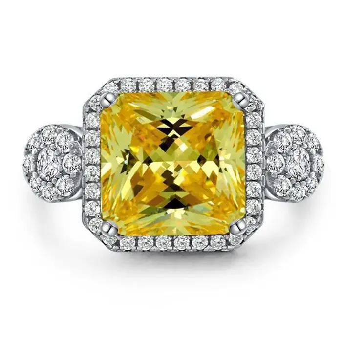 Vinregem 10 MM 5 CT Citrine haute teneur en carbone diamant bague en pierres précieuses pour les femmes 100% 925 en argent Sterling mariage fiançailles bijoux fins