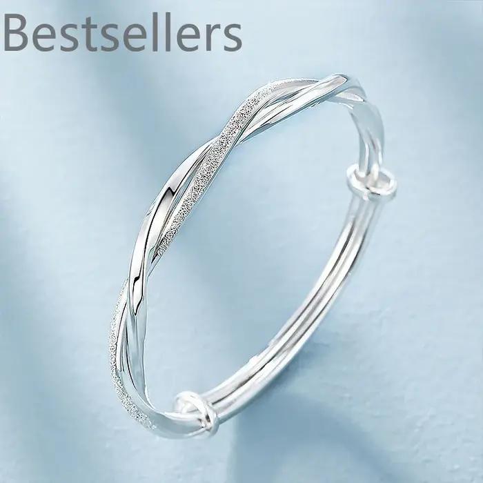 Bracelet en argent sterling 925 tressé géométrique pour femmes occasions spéciales engagement mariage fiançailles