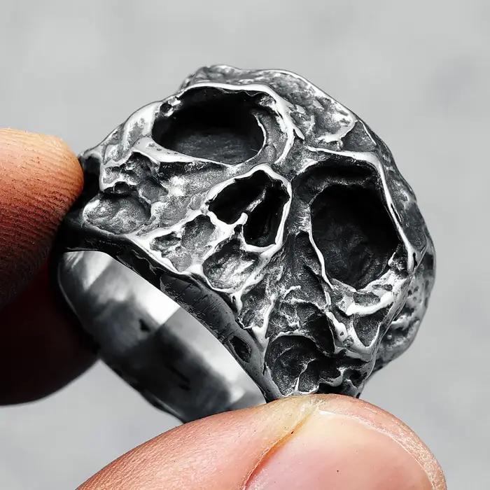 Bague tête de mort cassée en acier inoxydable 316L pour hommes