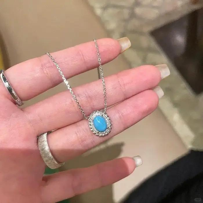 Collier ovale en argent 925 serti de zirconium et pendentif turquoise pour femmes occasions spéciales elegance sophistiquée bijoux fins torsades exquises