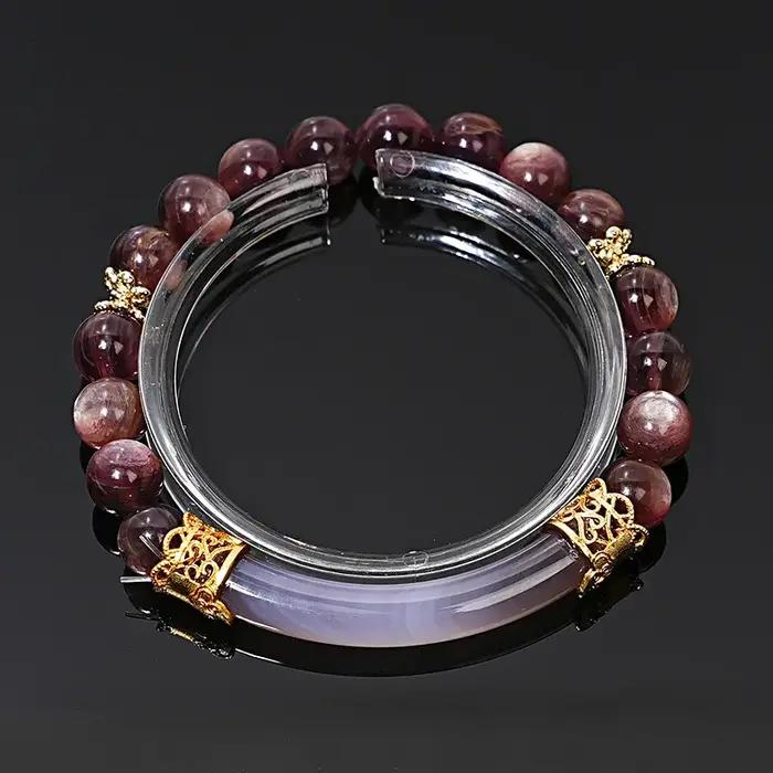 Bracelet en cristal de lépidolite violet naturel pour femmes