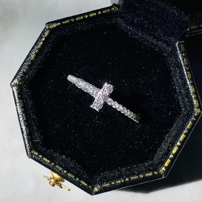 Huretailers-Bagues en cristal entièrement pavées pour femmes