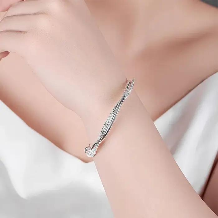 Bracelets en Argent Sterling 925 pour Femmes Motifs Géométriques Taille Réglable Occasions Spéciales Fiançailles Mariage