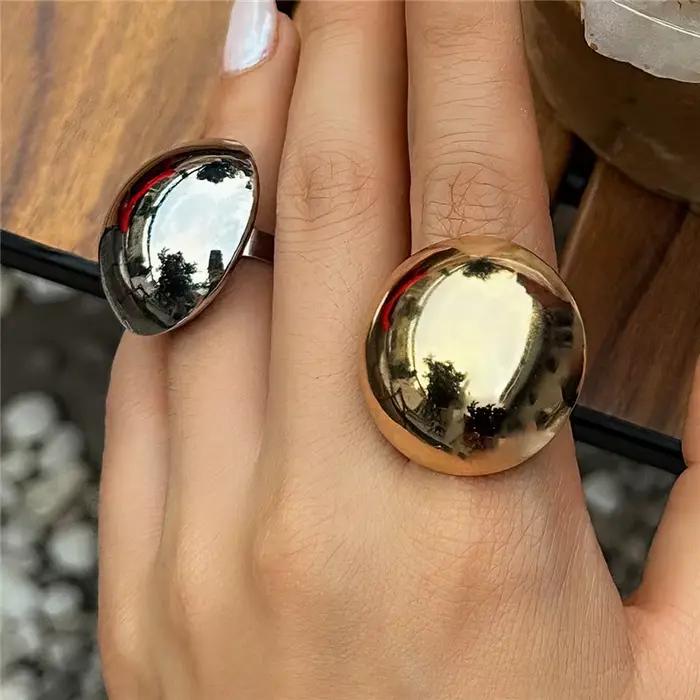 Bague dôme punk large et lisse pour femmes et hommes, demi-ronde en métal, forme géométrique de boule, bijoux statement exagérés
