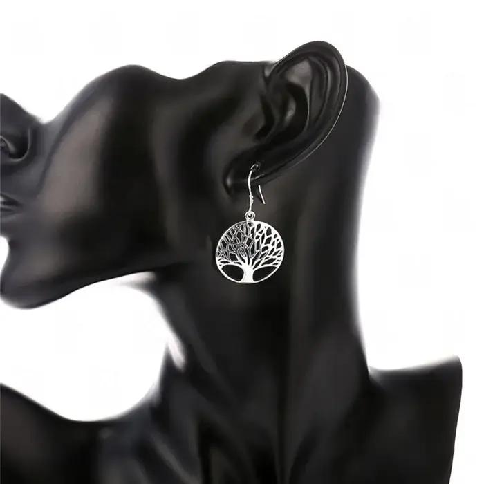 Boucles d'oreilles en argent sterling 925 breloque fine arbre de vie rond pour femmes occasions speciales nouveau modele elegant a offrir