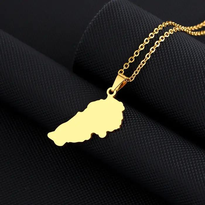 Collier pendentif en acier inoxydable avec carte du Liban et drapeau