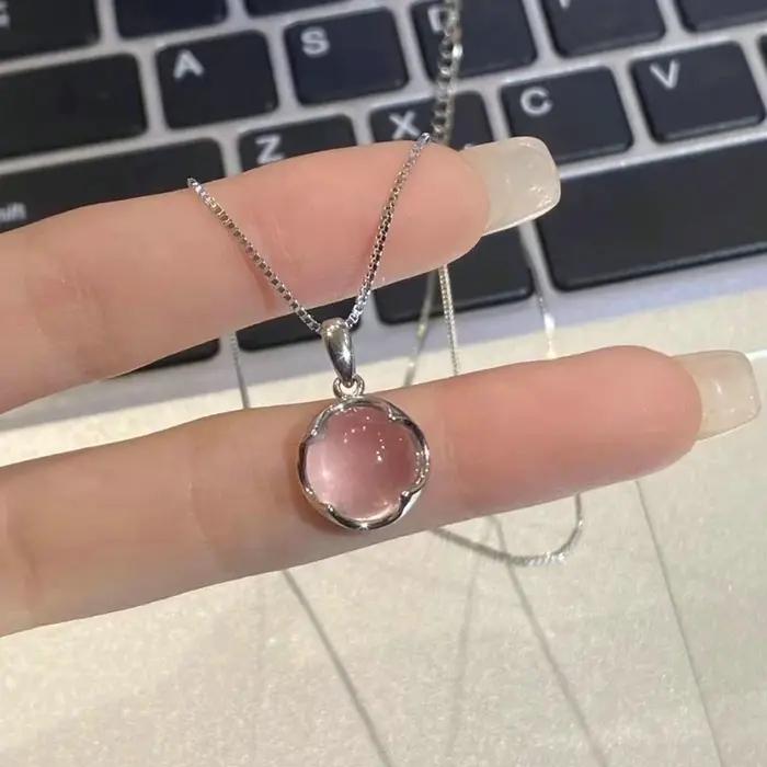 Collier pendentif en cristal rond rose pour femmes design simple et élégant mode coréenne bijou cadeau occasion spéciale JOJewelry