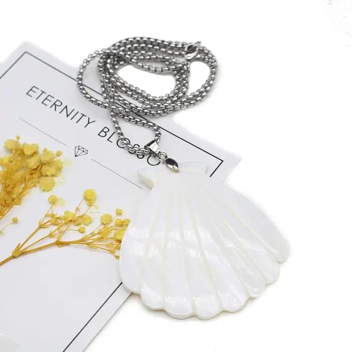 Collier pendentif coquillages naturels pour femme, forme ronde, nacre, breloque exquise, accessoire