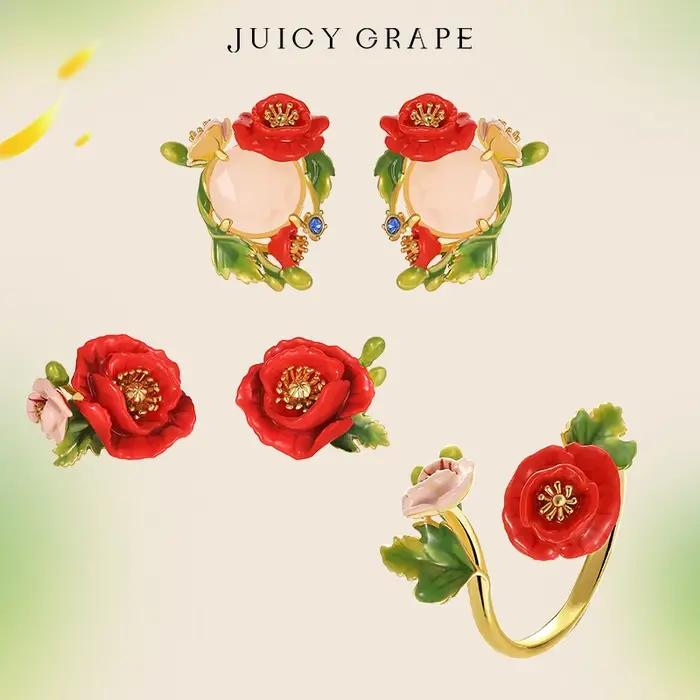 JUICY GRAPE – ensemble de bijoux en forme de fleur de coquelicot rouge pour femmes