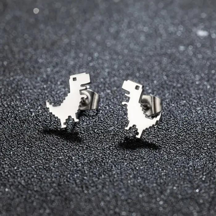 1 paire nouvelle mode minimaliste mignon femme en acier inoxydable Mini dinosaure boucles d'oreilles