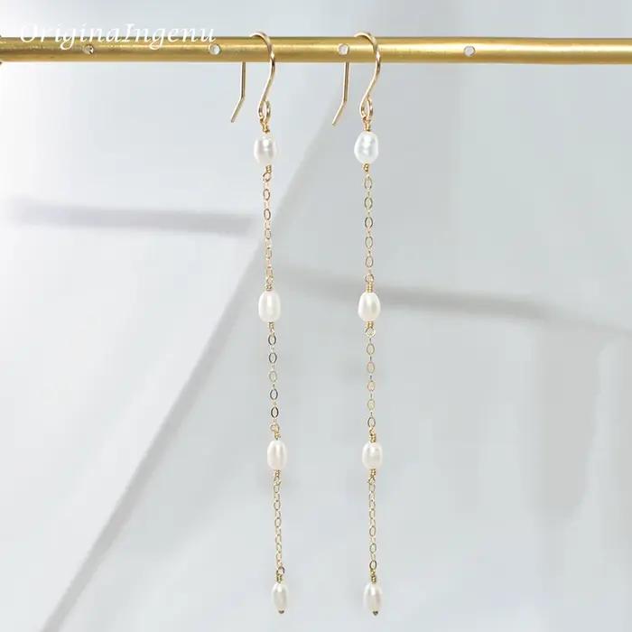 Boucles d'oreilles en perles naturelles remplies d'or 14K