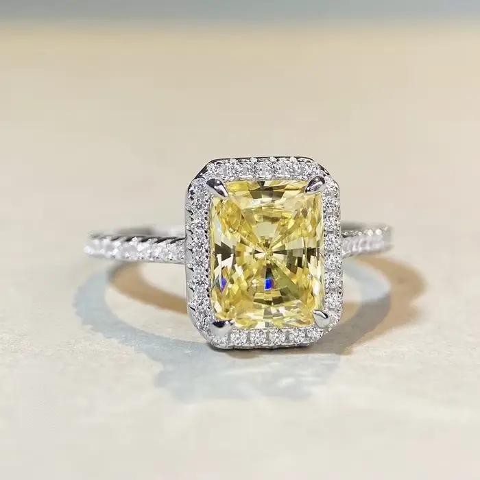 Bague de mariage en or blanc massif 18k pour femmes, 3CT, coussin en diamant jaune clair, accessoire