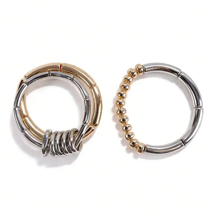 Ensemble de bracelets modernes bicolores doré et argent pour femmes occasions spéciales brunch soirée urbaine style bohème