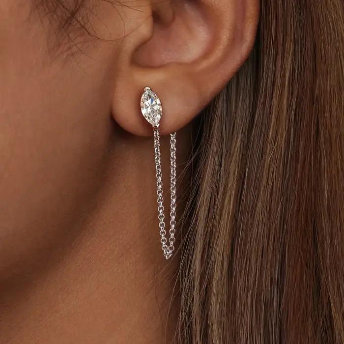 Boucles d'oreilles chaîne en moissanite taille marquise 0