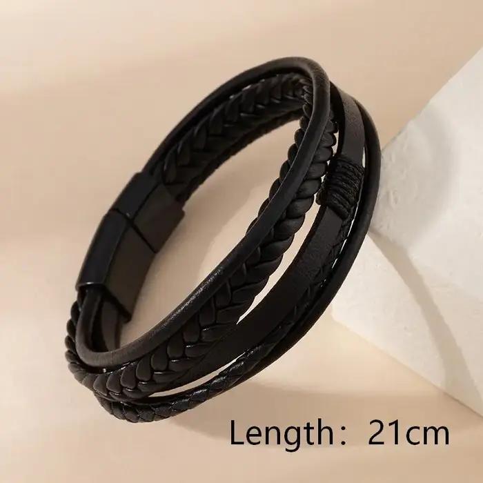 Hommes Bracelets En Cuir Véritable Multicouche Tressé Corde