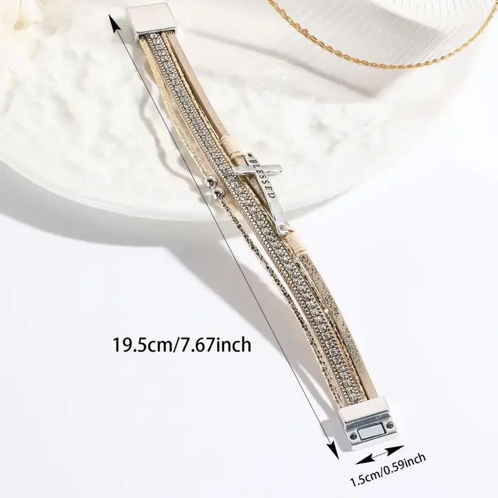 Bracelet multicouche bohème Vinatge croix bénie avec fermoir magnétique pour hommes et femmes amis