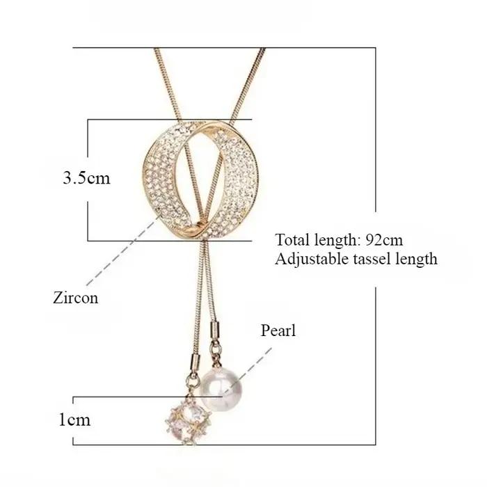 Chaîne de pull en perles de Zircon elliptique pour femmes