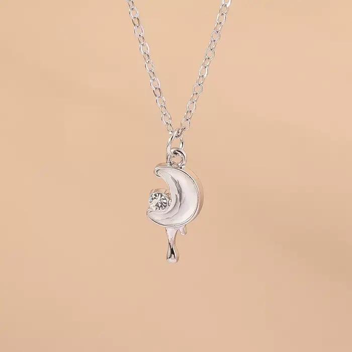 Aihua exquis Y2K couleur argent cristal soleil lune étoile colliers pour femmes tempérament coréen clavicule chaîne bijoux cadeaux