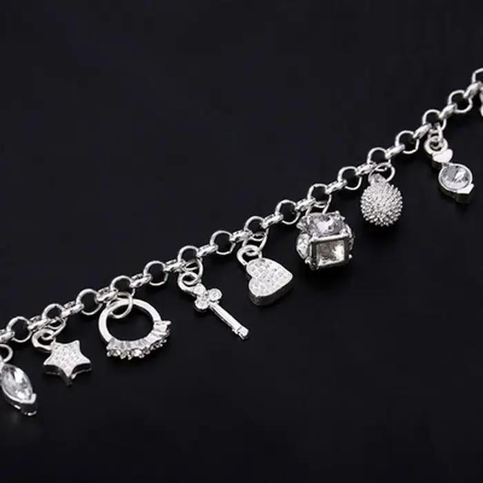 925 en argent Sterling mode 13 pièces pendentif chaîne bracelet à breloques pour les femmes pour les adolescentes dame