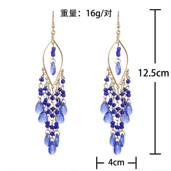 Boucles d'oreilles longues en perles de rocaille ethniques Boho pour femmes, pompon en cristal coloré, goutte d'eau, bijoux de fête à la mode pour filles