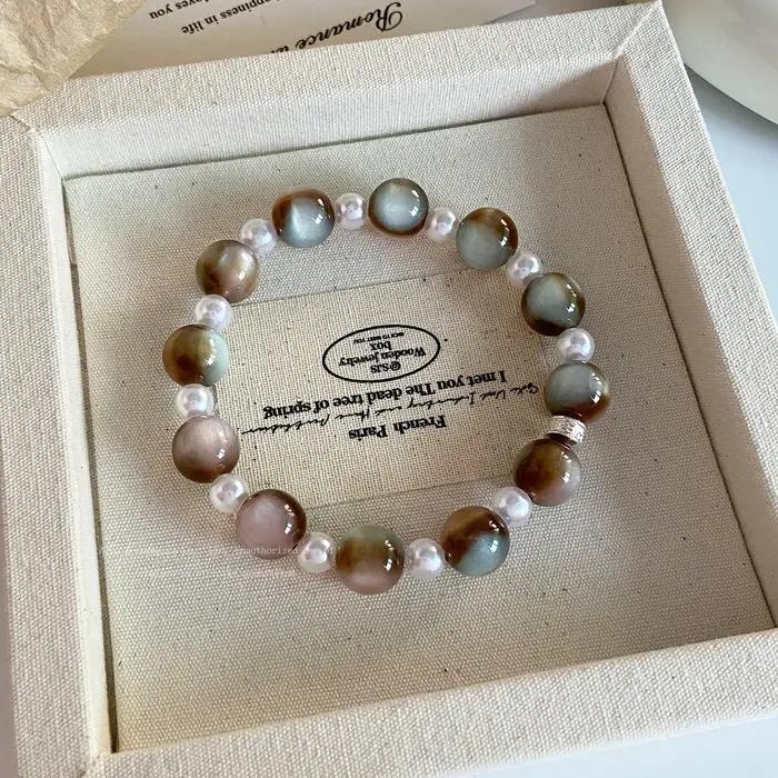 Bracelet Perlé Toffee Rose Fait Main Design Niche Nouveau Style Chinois Finesse Brillante Accessoires Perlés Un Tour Occasions Spéciales
