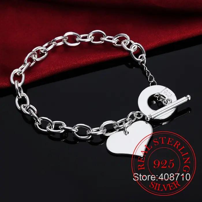 Bracelet en argent sterling 925 avec fermoir en forme de cœur romantique pour homme et femme occasions spéciales tendance classique sportif
