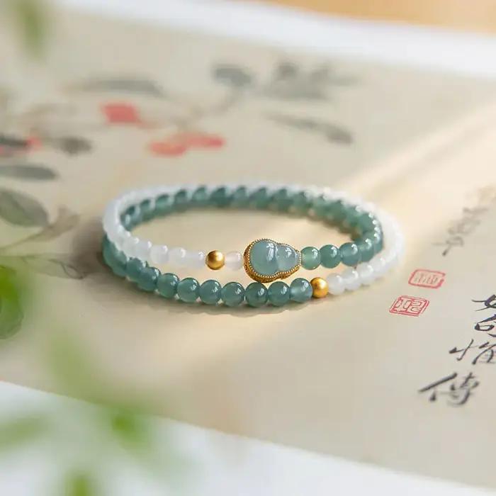 Bracelet en Jade véritable avec Jade Hetian incrusté